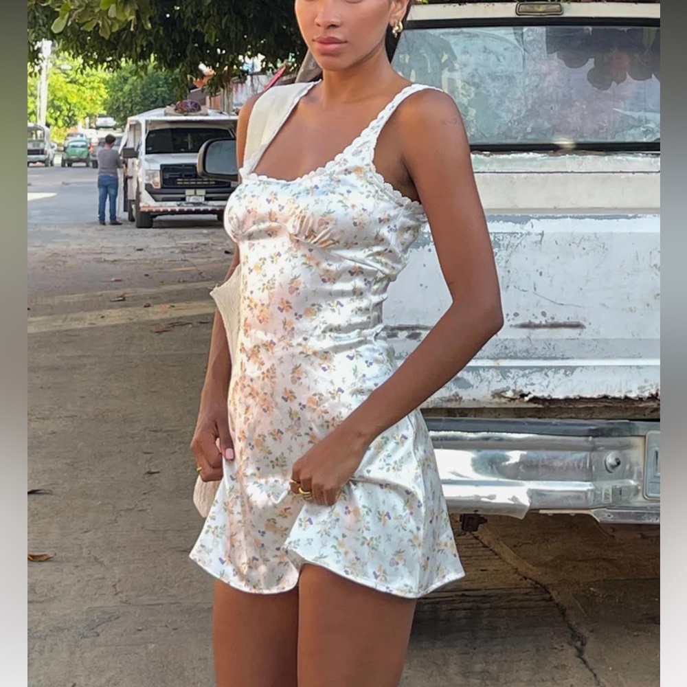 Princess Polly Berlin satin mini dress floral white size 0